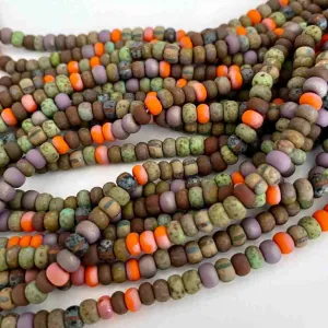 Aged Picasso Seed Bead - Aged Rustic Orangeade Striped Picasso Mix 5/0