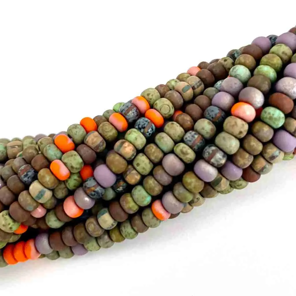 Aged Picasso Seed Bead - Aged Rustic Orangeade Striped Picasso Mix 5/0