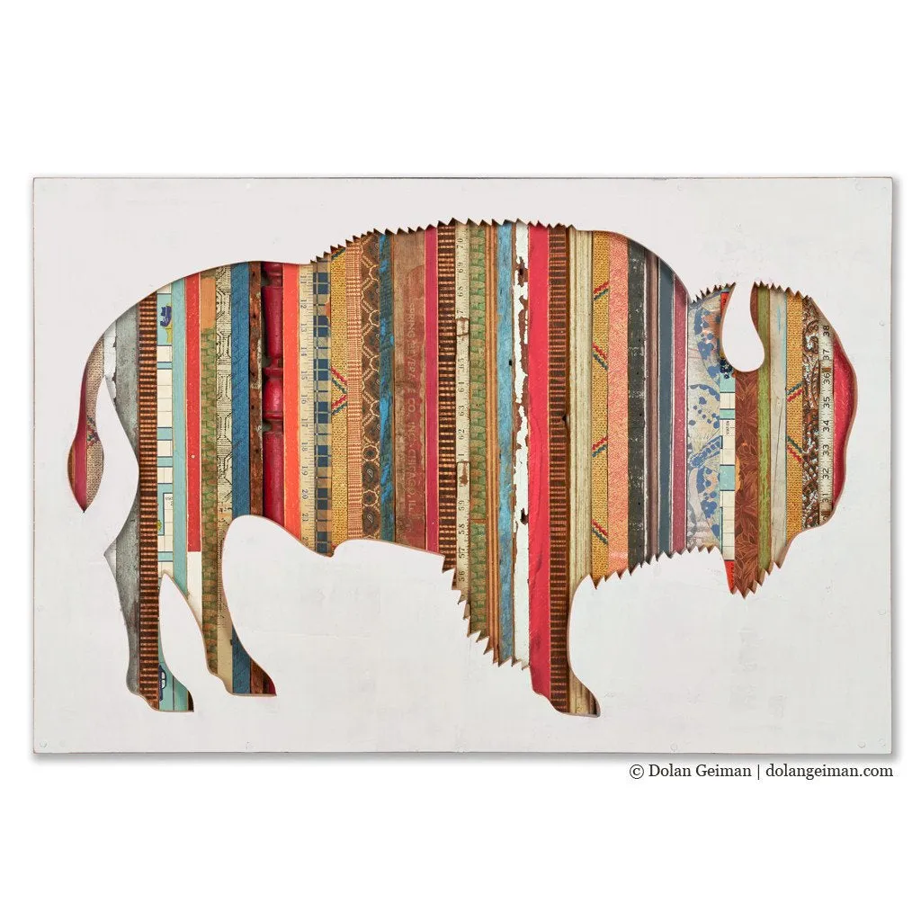 AMERICAN BISON SILHOUETTE original mixed media wall art