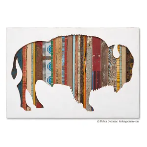 AMERICAN BISON SILHOUETTE original mixed media wall art