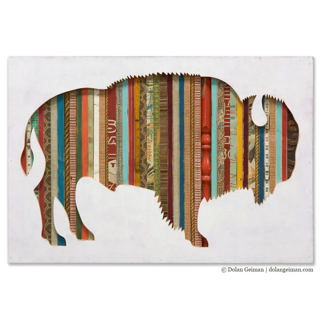 AMERICAN BISON SILHOUETTE original mixed media wall art