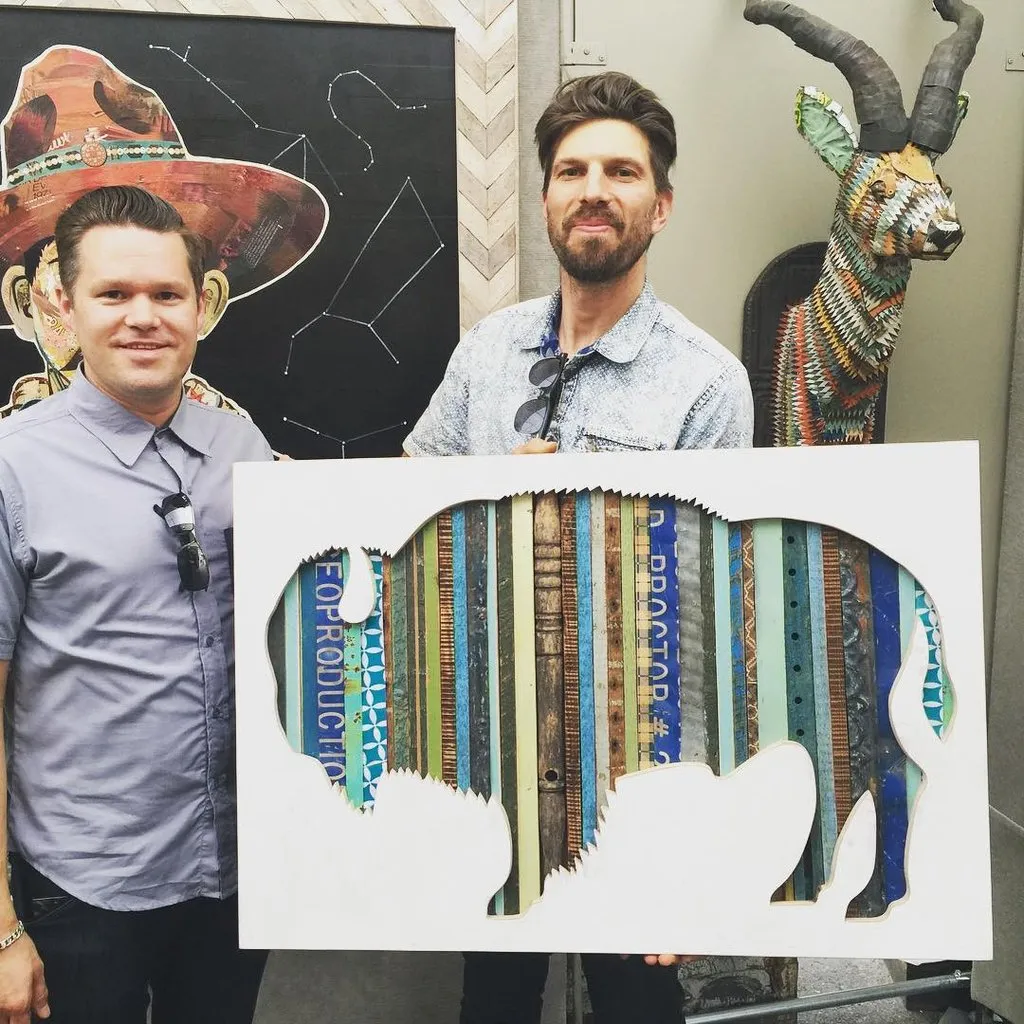 AMERICAN BISON SILHOUETTE original mixed media wall art