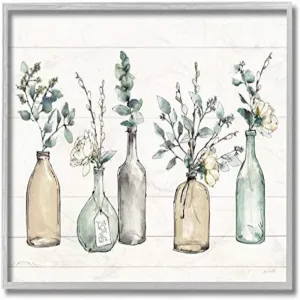 Bottles And Plants Farm Wood Textured, Design by Anne Tavoletti Wall Art