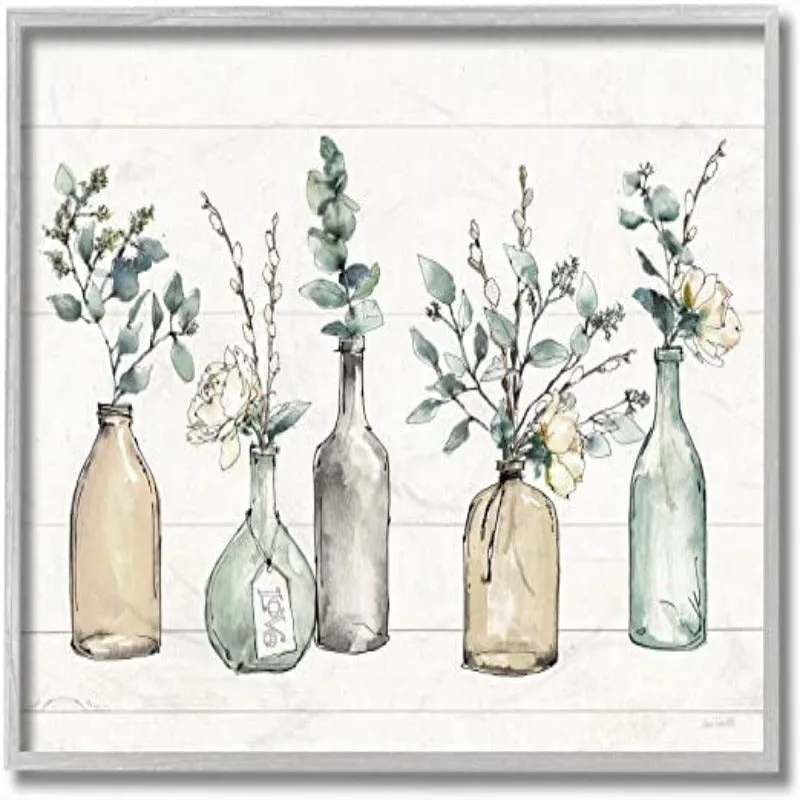 Bottles And Plants Farm Wood Textured, Design by Anne Tavoletti Wall Art