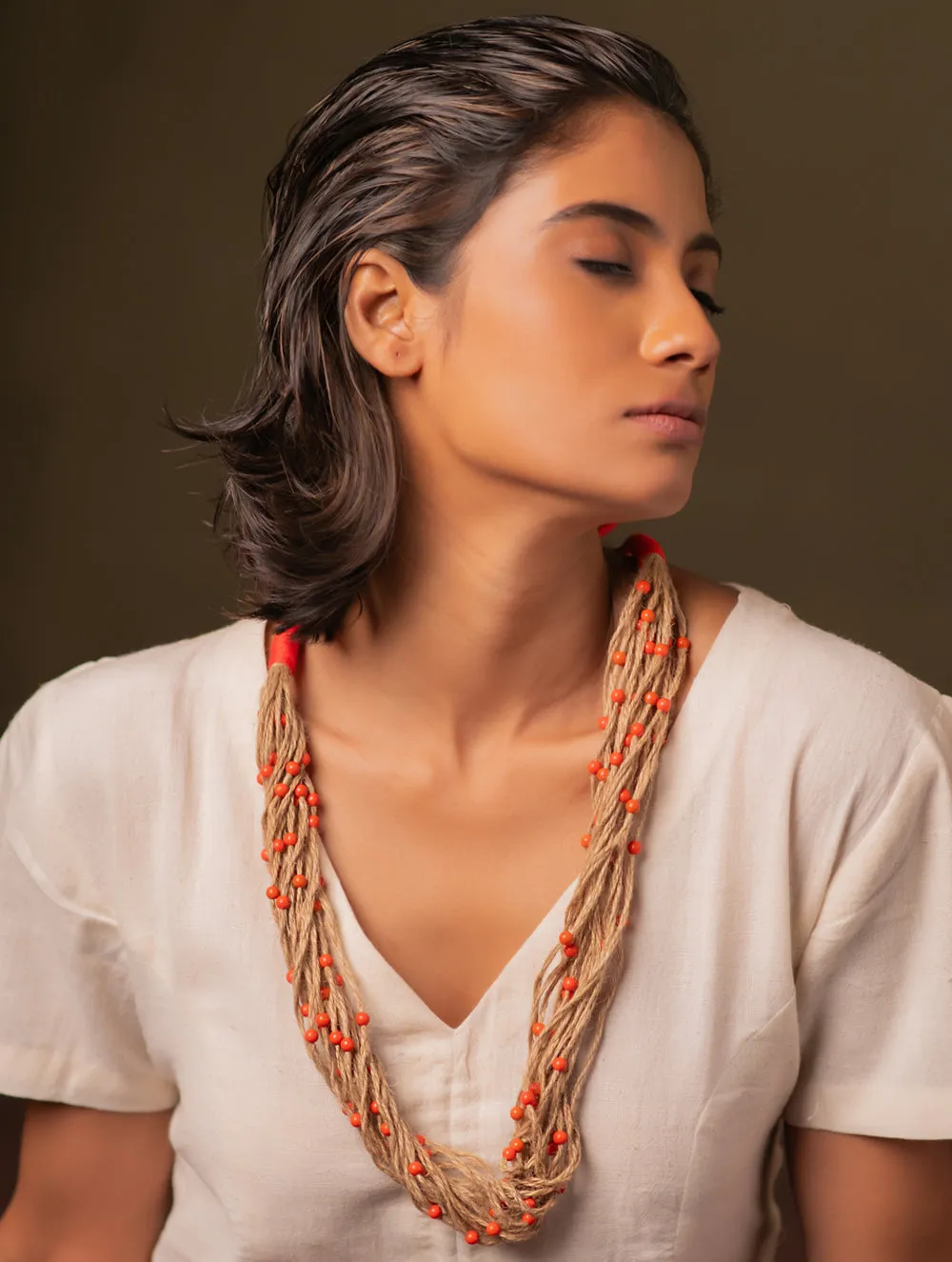 Fiery Fields Layered Jute Necklace