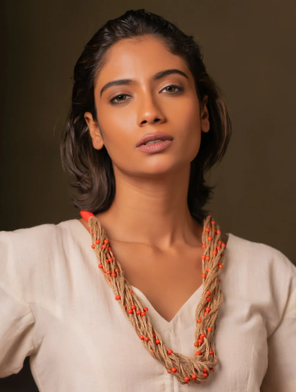Fiery Fields Layered Jute Necklace