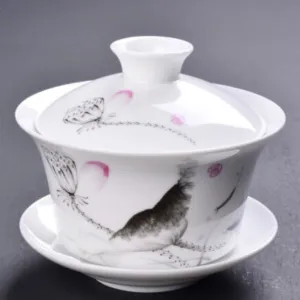 Gaiwan-The Brewing Cup With Saucer | Grey Floral Print