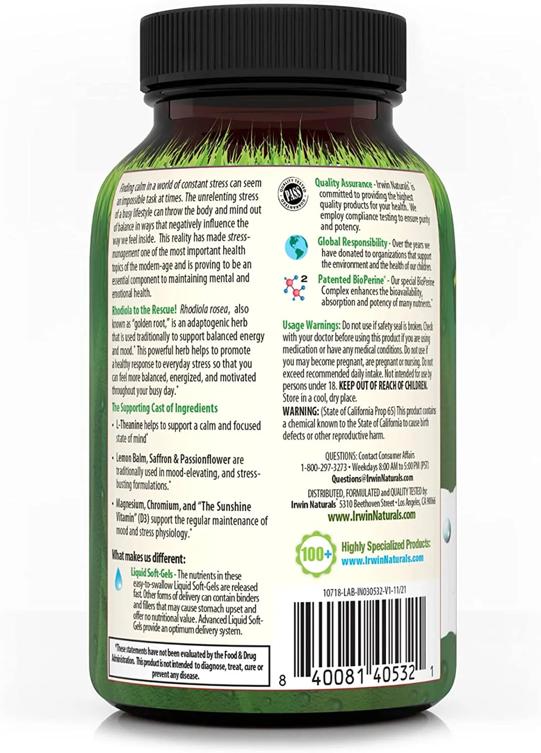 IRWIN NATURALS RHODIOLA PLUS, 75 LIQUID SOFT-GELS