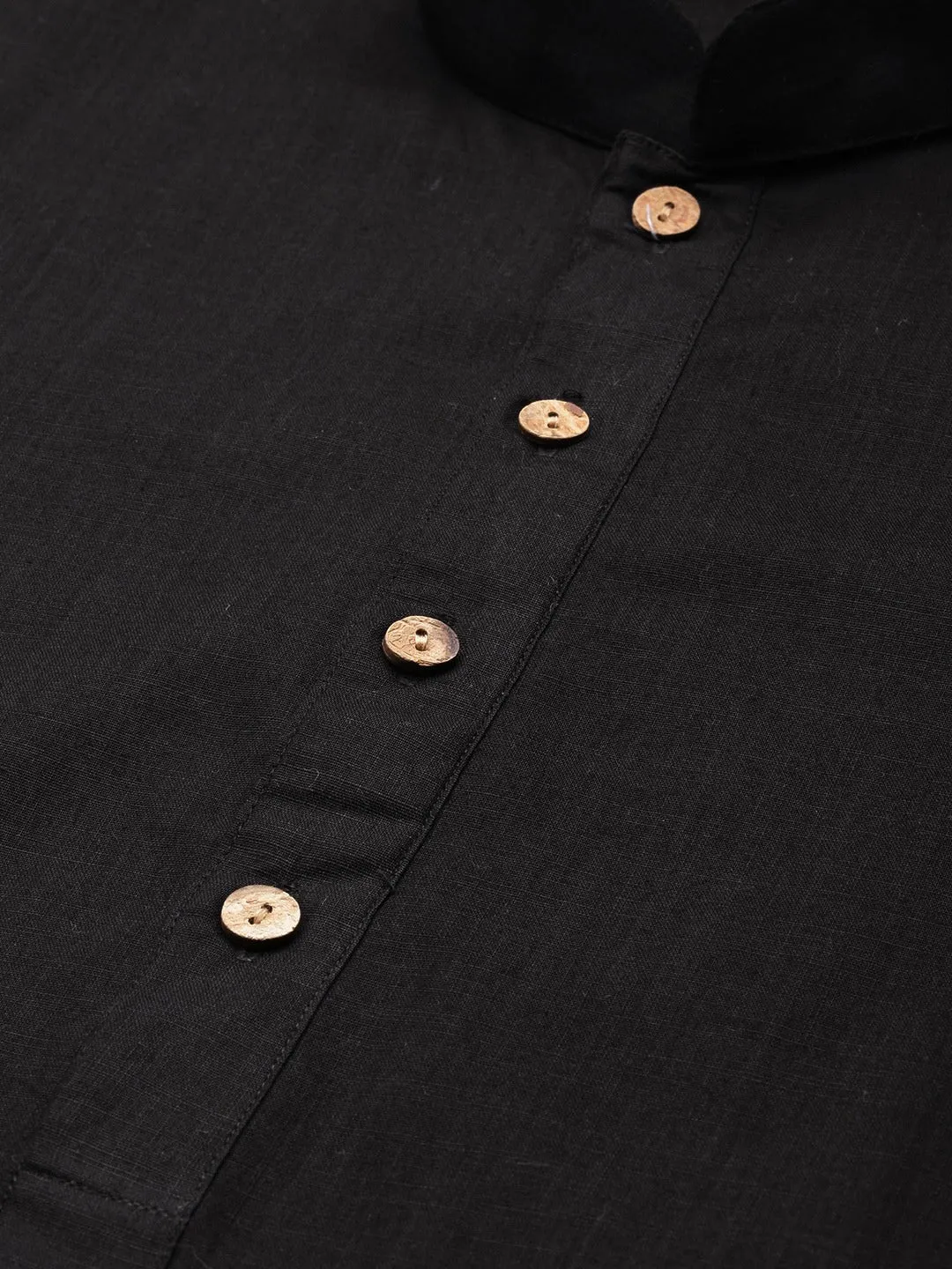 Men's Black Cotton Kurta - Vastramay