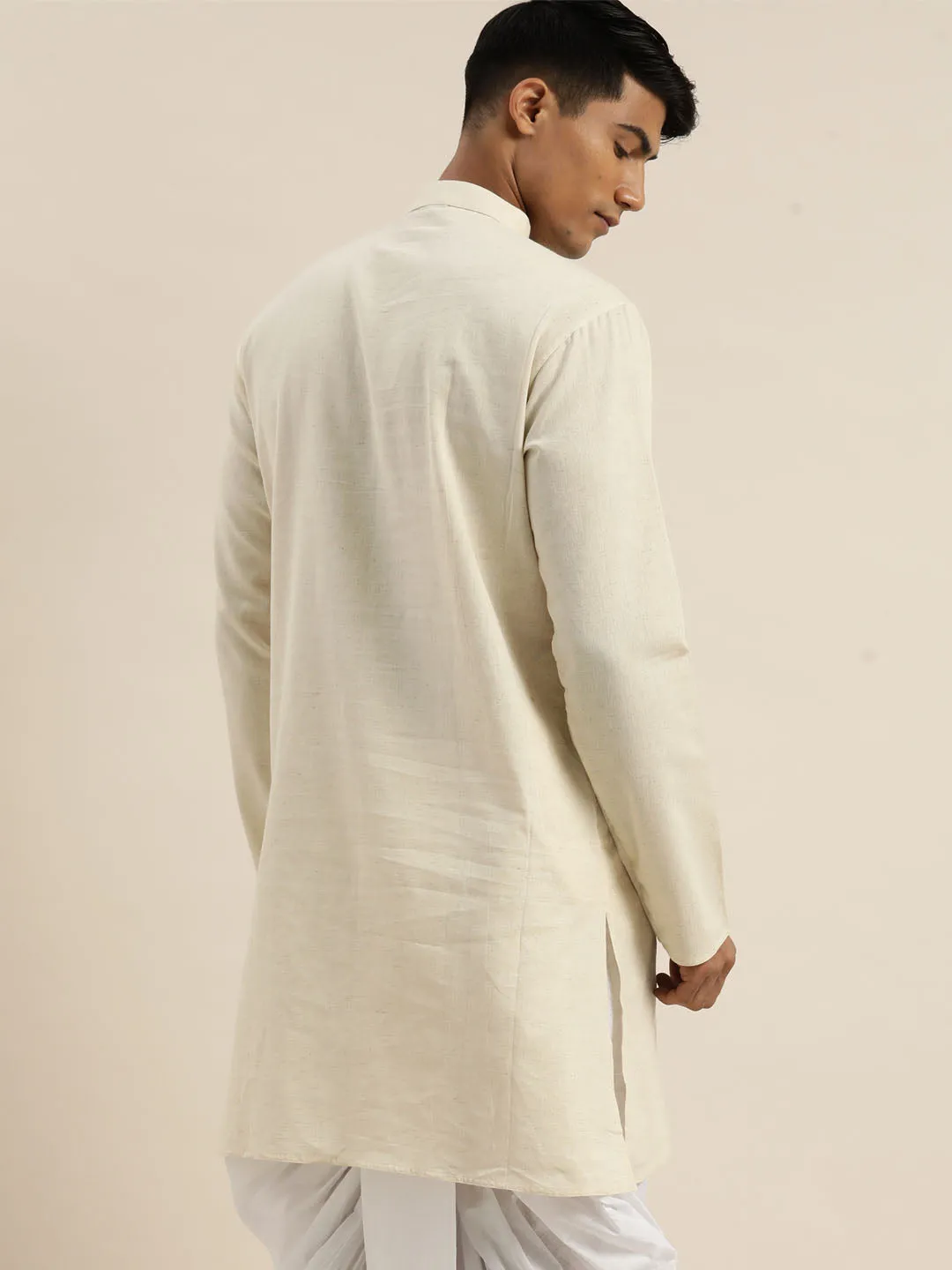Men's Cream And White Cotton Short Kurta - Vastramay