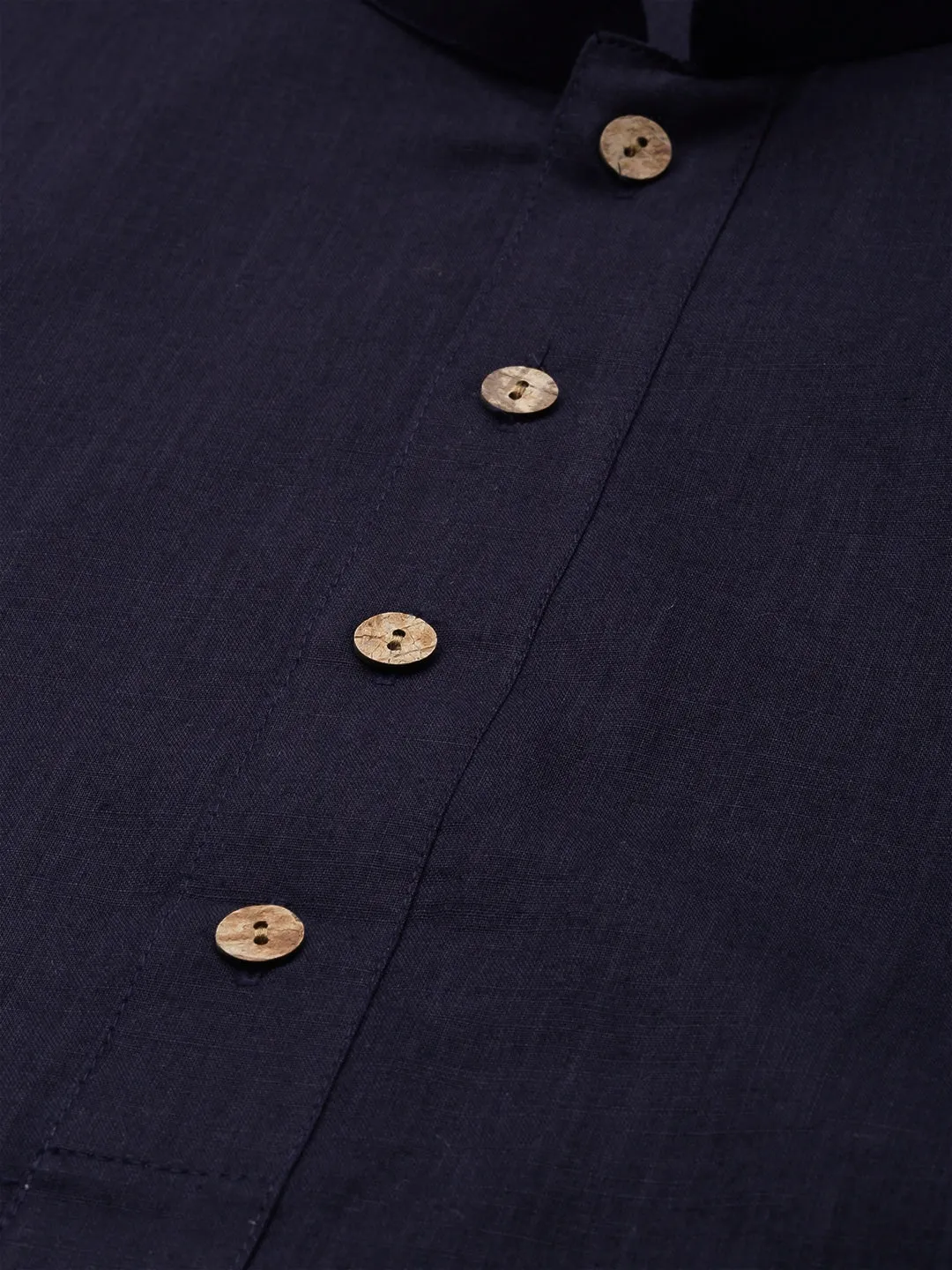 Men's Navy Blue Cotton Kurta - Vastramay