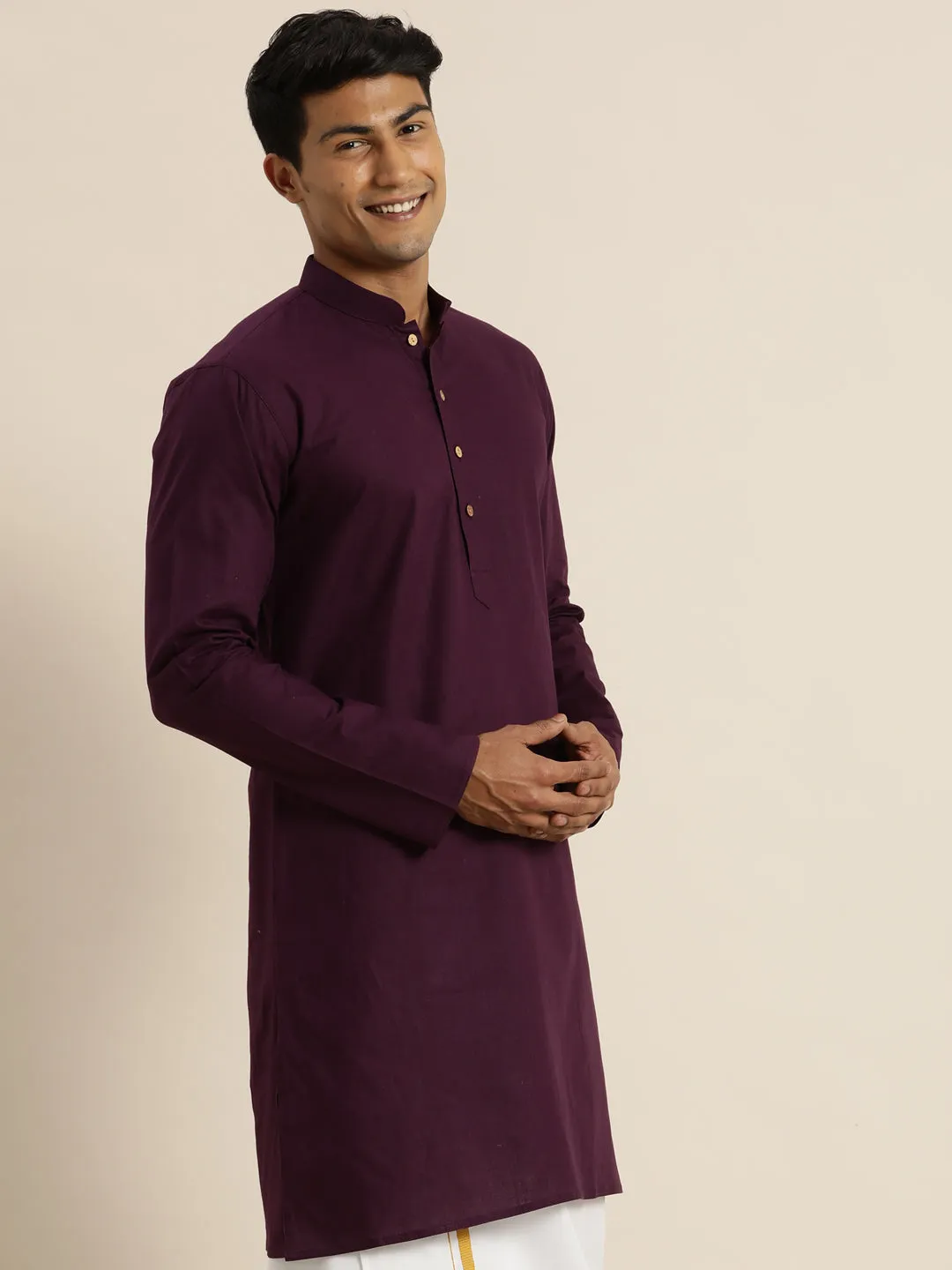 Men's Purpe Cotton Kurta - Vastramay