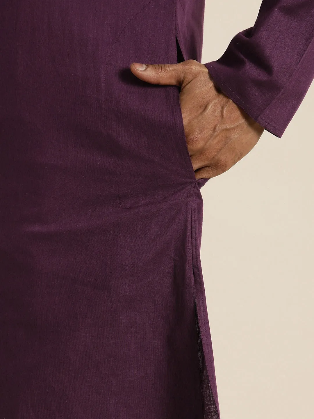Men's Purpe Cotton Kurta - Vastramay