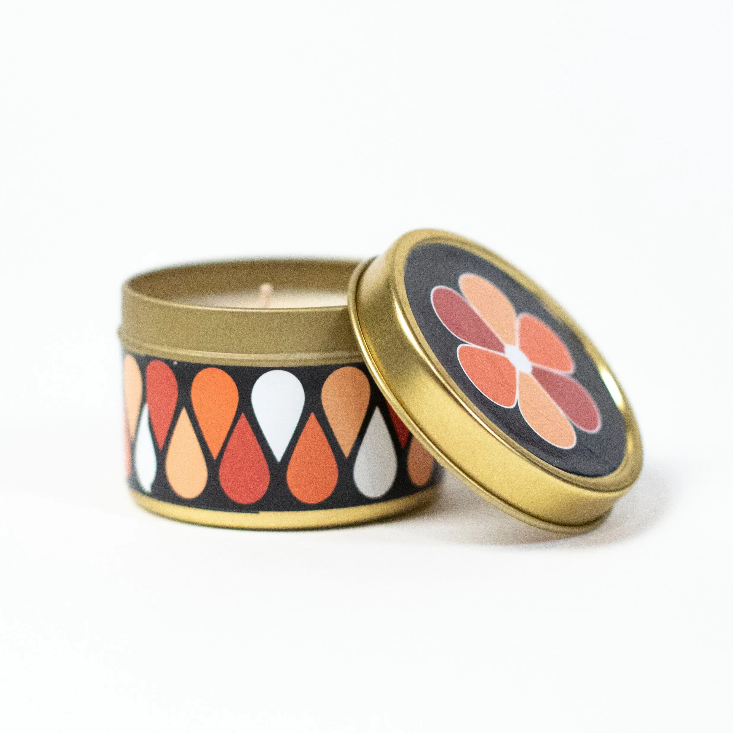 Teardrop Floral Mid century Modern Gold Travel Candle