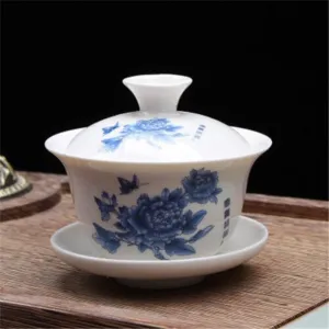The Brewing Cup With Saucer Nature and Lid- Blue Print