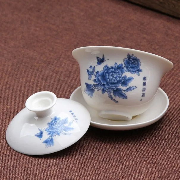 The Brewing Cup With Saucer Nature and Lid- Blue Print