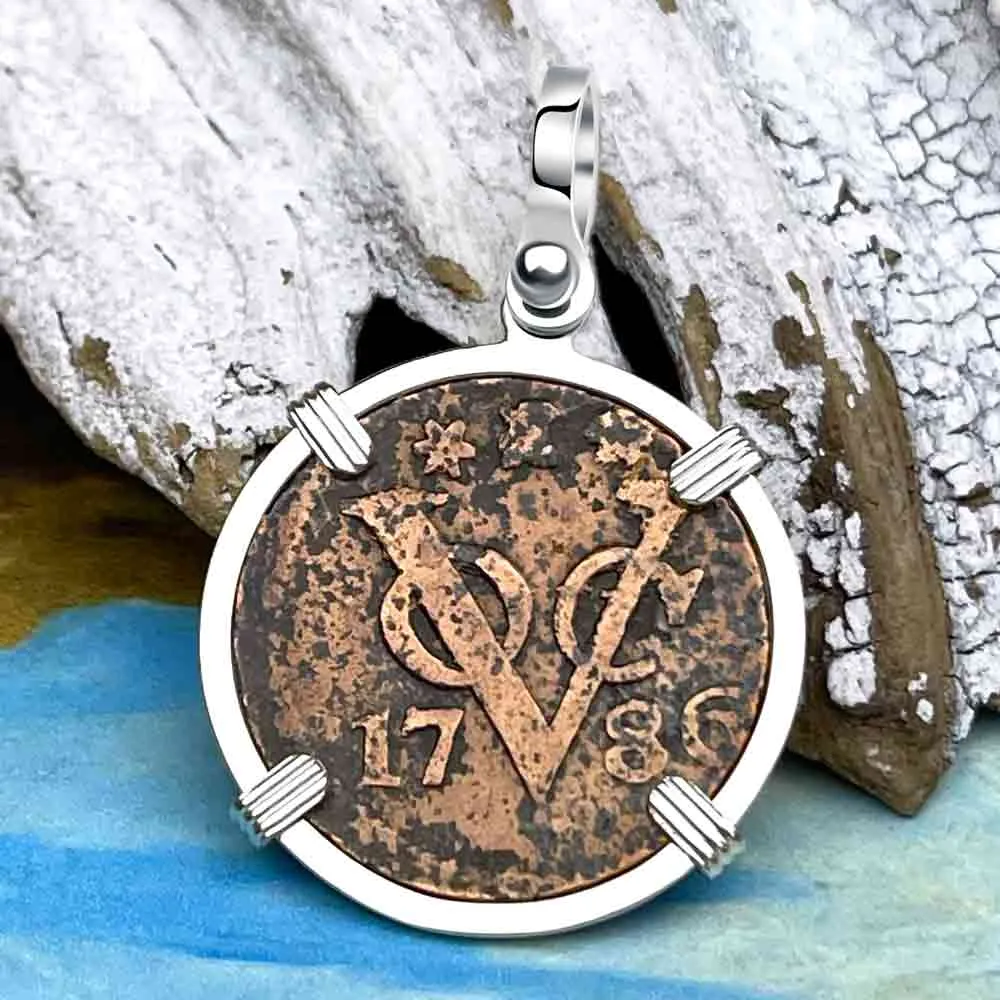 VOC - 1786 Dutch East India Company Shipwreck "I Struggle and Survive" 1 Duit Sterling Silver Pendant | Artifact #8548