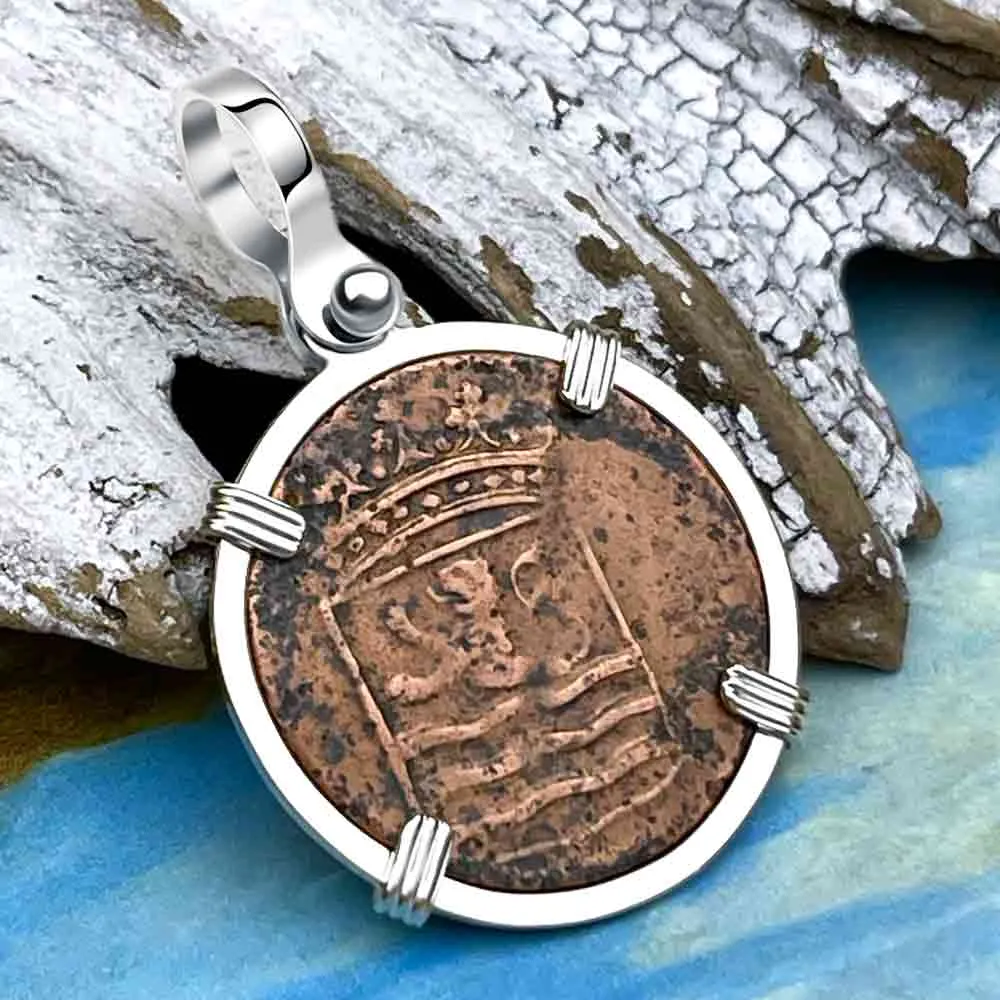 VOC - 1786 Dutch East India Company Shipwreck "I Struggle and Survive" 1 Duit Sterling Silver Pendant | Artifact #8548