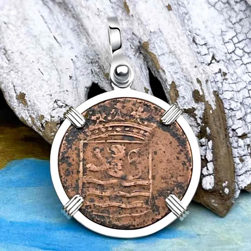VOC - 1786 Dutch East India Company Shipwreck "I Struggle and Survive" 1 Duit Sterling Silver Pendant | Artifact #8548