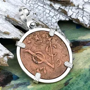 VOC - 1790 Dutch East India Company Shipwreck "I Struggle and Survive" 1 Duit Sterling Silver Pendant | Artifact #8549