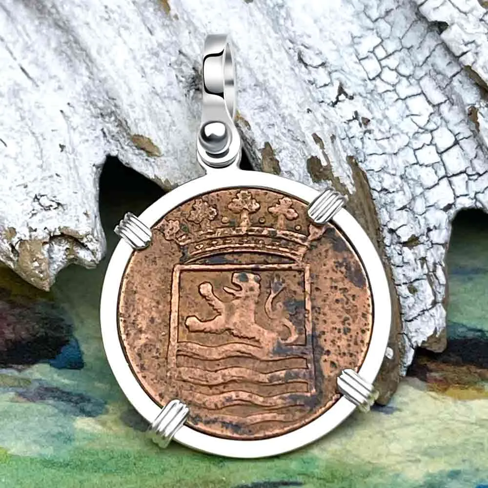 VOC - 1790 Dutch East India Company Shipwreck "I Struggle and Survive" 1 Duit Sterling Silver Pendant | Artifact #8549