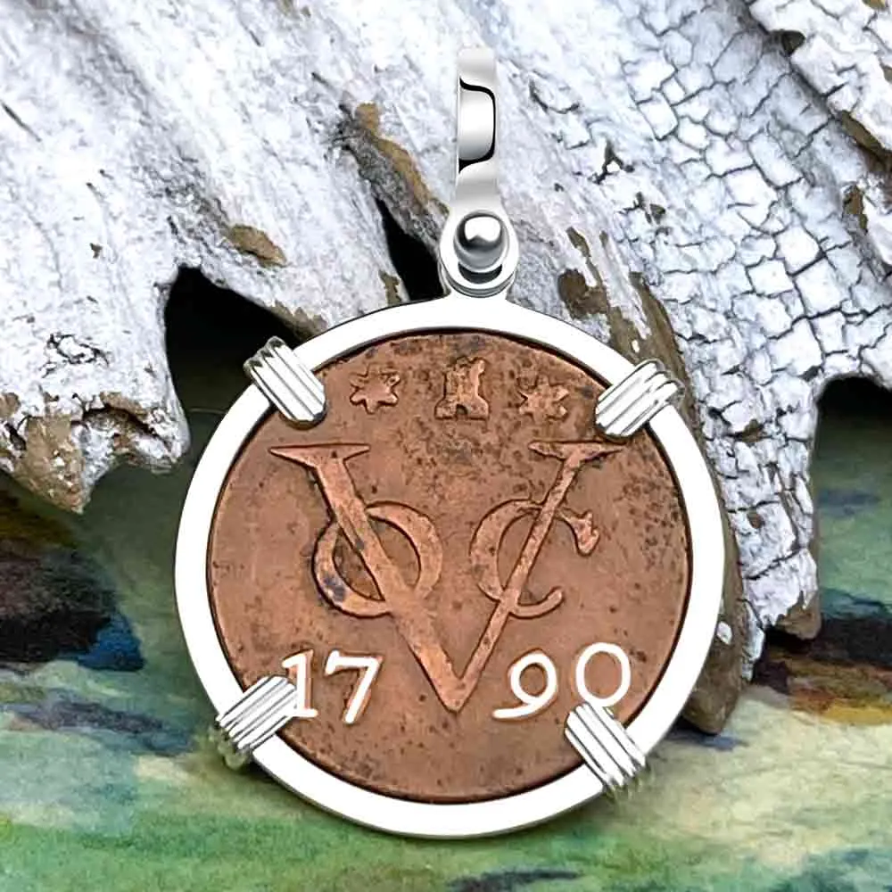 VOC - 1790 Dutch East India Company Shipwreck "I Struggle and Survive" 1 Duit Sterling Silver Pendant | Artifact #8549