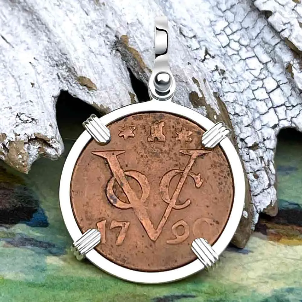 VOC - 1790 Dutch East India Company Shipwreck "I Struggle and Survive" 1 Duit Sterling Silver Pendant | Artifact #8549